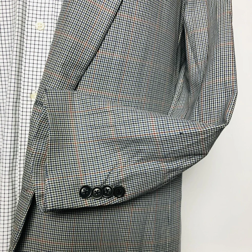 Samuelsohn Multicolored Houndstooth w/ Red Check 2 Btn Super 100 Dormeuil Sz 42L